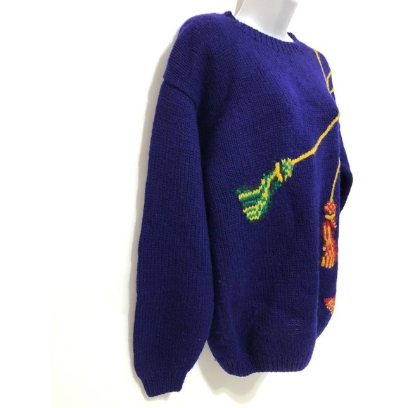 Nordstrom Individualist Sportswear Blue Wool Knit Sweater Tassel Vintage 80s M - Picture 6 of 12